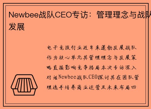 Newbee战队CEO专访：管理理念与战队发展